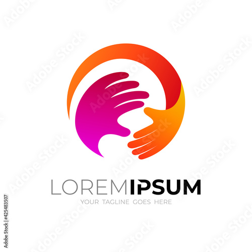 Circle logo with hand design community, charity icon