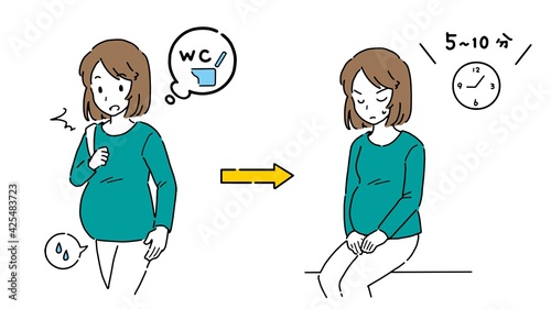 尿意を我慢する女性のイラスト