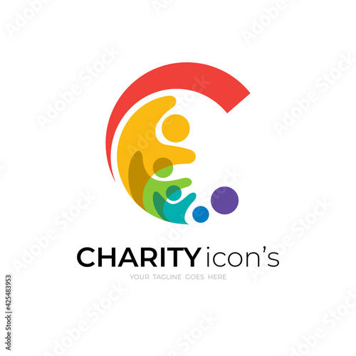 Abstract C logo and family design combination, colorful logo with people