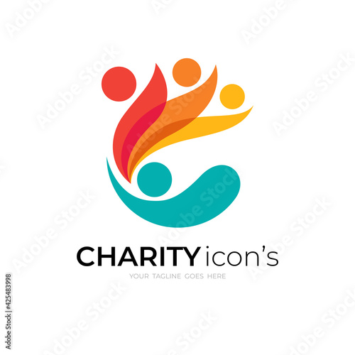 Family logo design community, colorful people logo with letter C