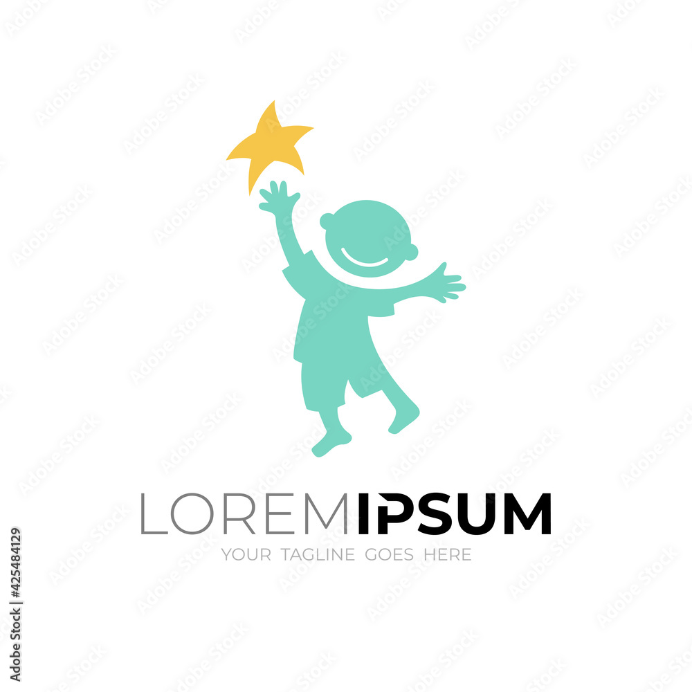 Kids dream logo with simple style, children icon illustration Kids dream logo with simple style, children icon illustration