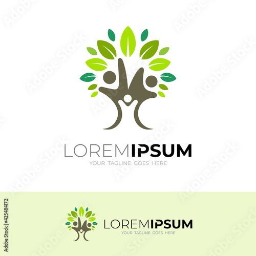 Abstract tree logo and family design combination, green icon