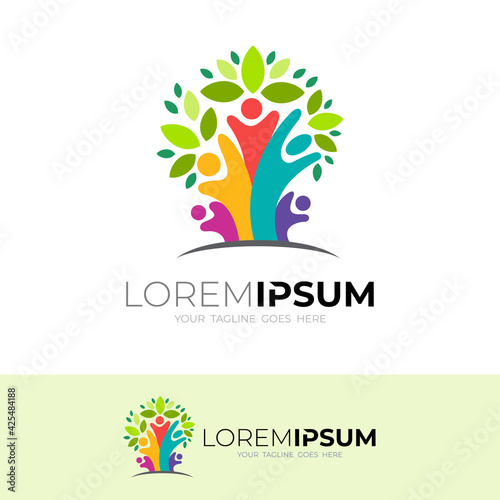 Simple tree logo with family design colorful, colorful style