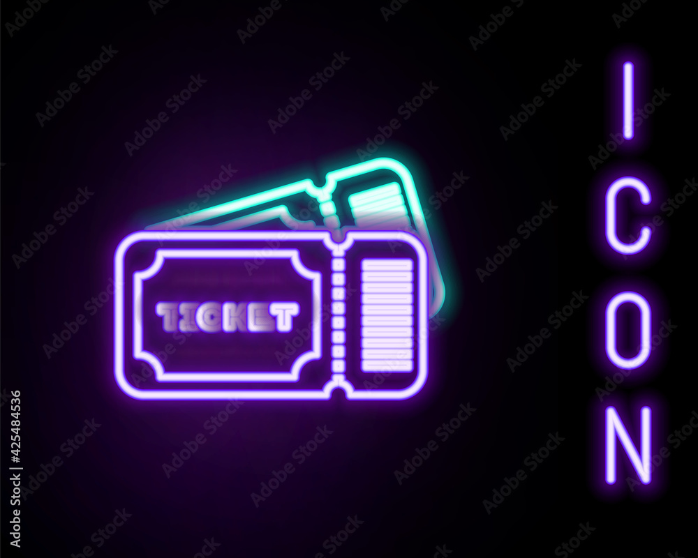 Glowing neon line Ticket icon isolated on black background. Colorful outline concept. Vector Glowing neon line Ticket icon isolated on black background. Colorful outline concept. Vector