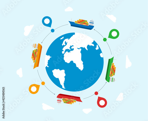 Concept of international maritime transport. Maritime delivery goods to different countries.