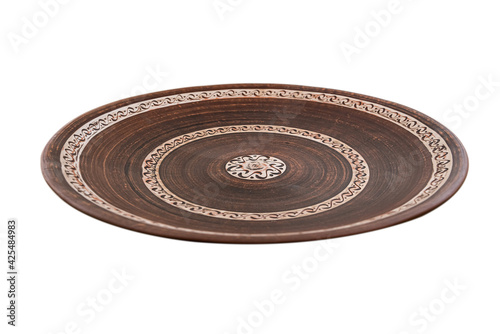 red flat clay plate top view isolated