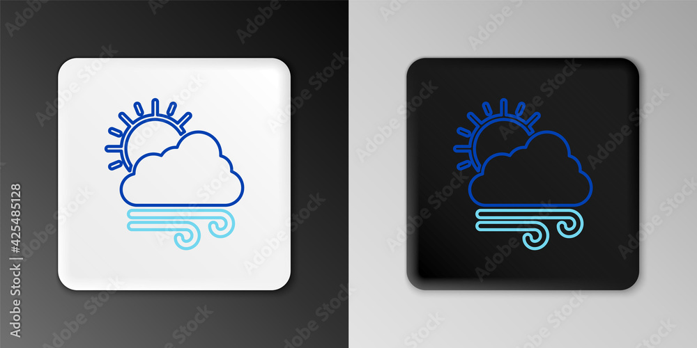 Line Windy weather icon isolated on grey background. Cloud with sun and wind. Colorful outline concept. Vector Line Windy weather icon isolated on grey background. Cloud with sun and wind. Colorful outline concept. Vector