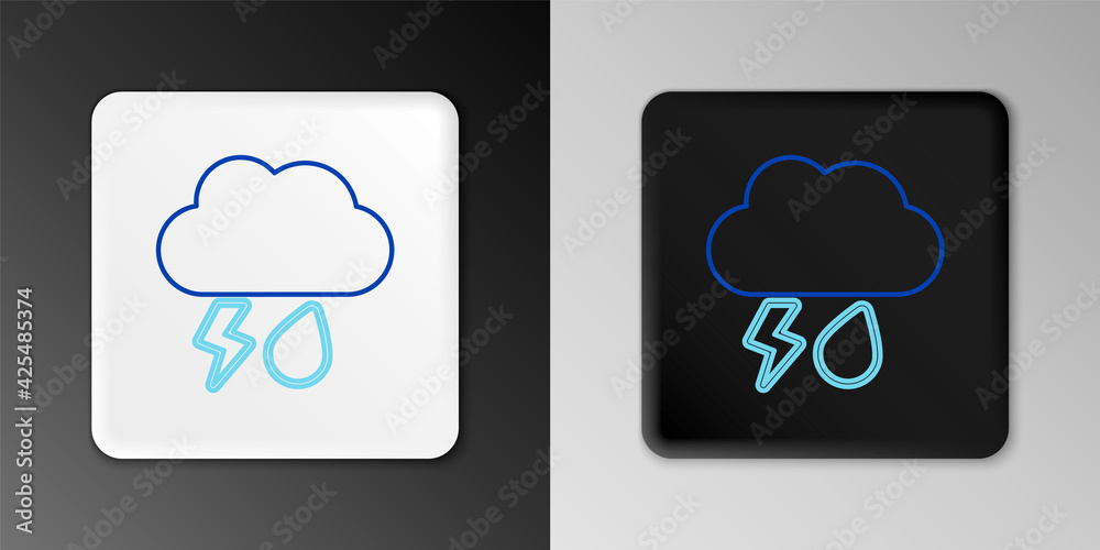 Line Cloud with rain and lightning icon isolated on grey background. Rain cloud precipitation with rain drops.Weather icon of storm. Colorful outline concept. Vector Line Cloud with rain and lightning icon isolated on grey background. Rain cloud precipitation with rain drops.Weather icon of storm. Colorful outline concept. Vector