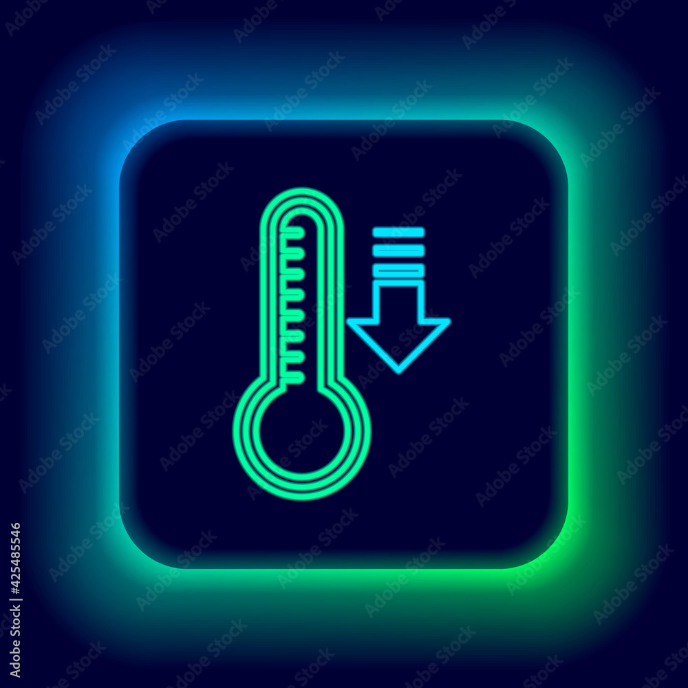 Glowing neon line Meteorology thermometer measuring heat and cold icon isolated on black background. Thermometer equipment showing hot or cold weather. Colorful outline concept. Vector Glowing neon line Meteorology thermometer measuring heat and cold icon isolated on black background. Thermometer equipment showing hot or cold weather. Colorful outline concept. Vector