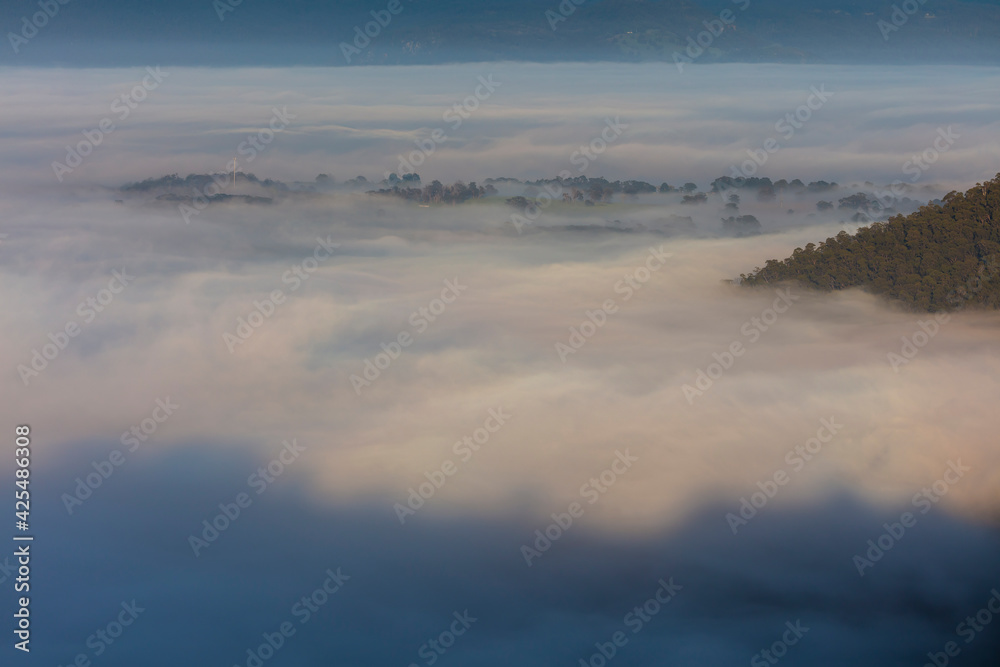 Fog in the Megalong Valley in The Blue Mountains in Australia
