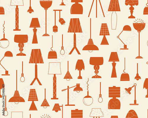 Seamless pattern with different lamps. Simple endless vector flat illustration