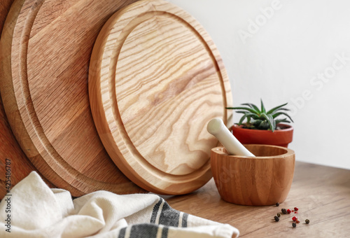 Cutting boards on kitchen counter