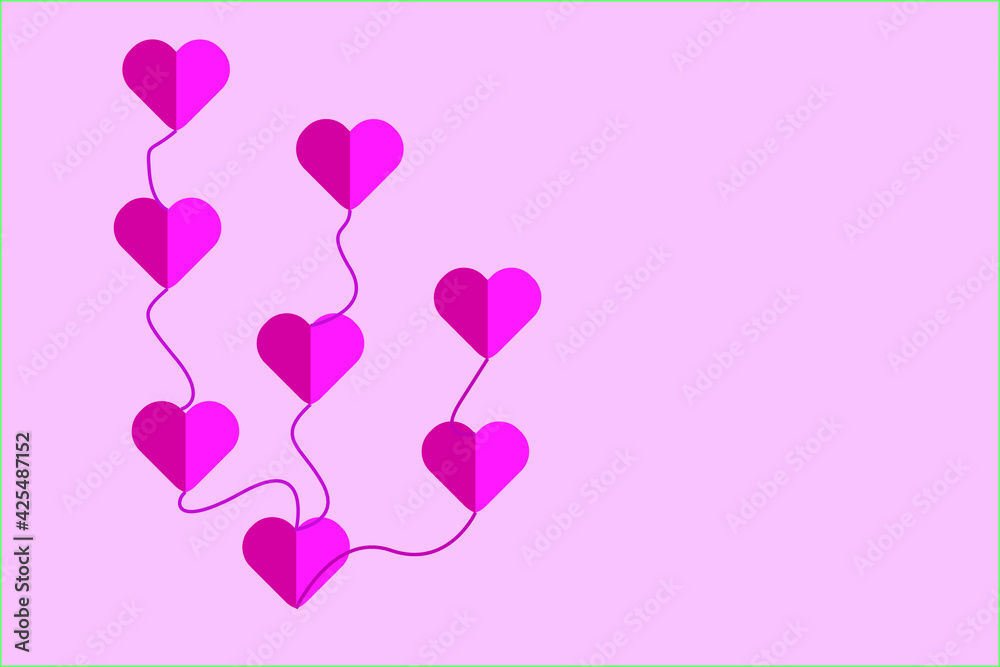pink heart with balloons and copy space for text