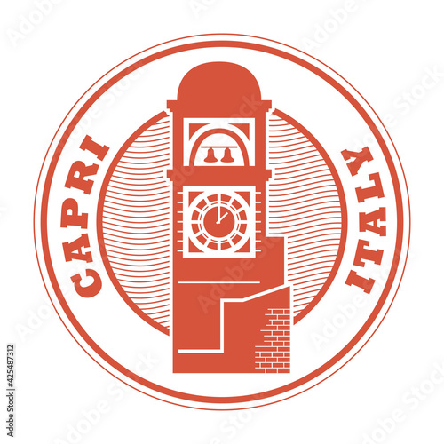 Rubber stamp with the name of Capri, Italy written inside the stamp