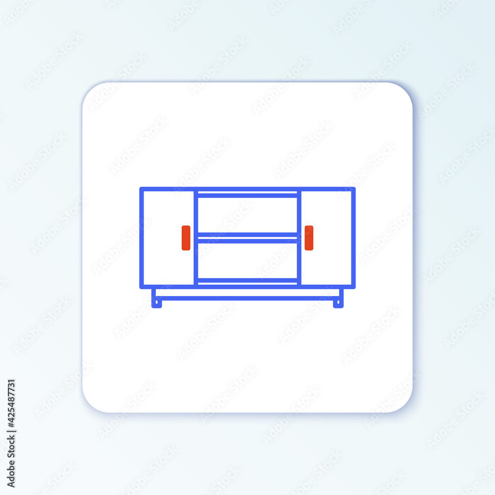 Line TV table stand icon isolated on white background. Colorful outline concept. Vector
