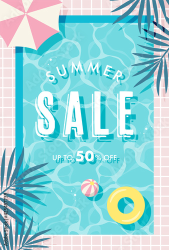 summer vector background with pool illustrations for banners, cards, flyers, social media wallpapers, etc.