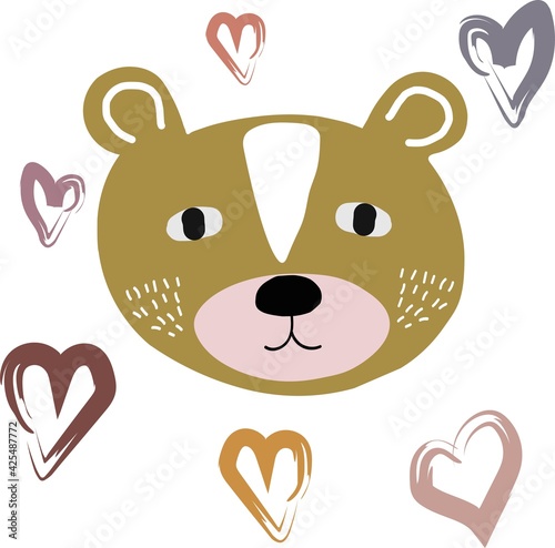 Fototapeta Naklejka Na Ścianę i Meble -  Cute cartoon bear with hearts. Beautiful children's print