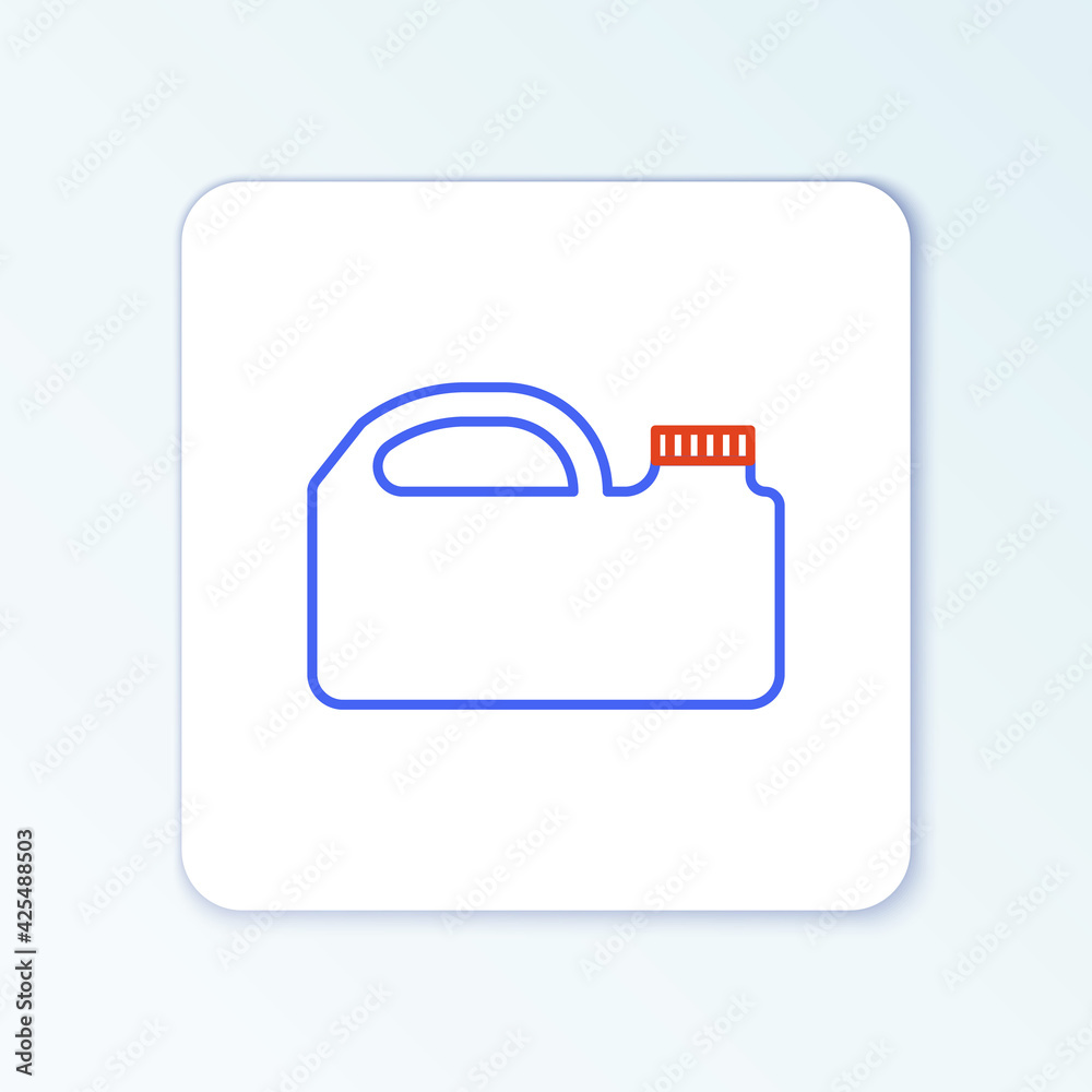 Line Plastic canister for motor machine oil icon isolated on white background. Oil gallon. Oil change service and repair. Colorful outline concept. Vector