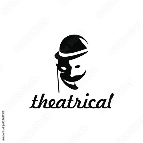 theater logo mask silhouette face symbol vector for drama or cinema show illustration design template