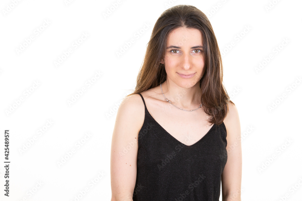 cute brown hair portrait young woman pretty brunette in white background cute brown hair portrait young woman pretty brunette in white background