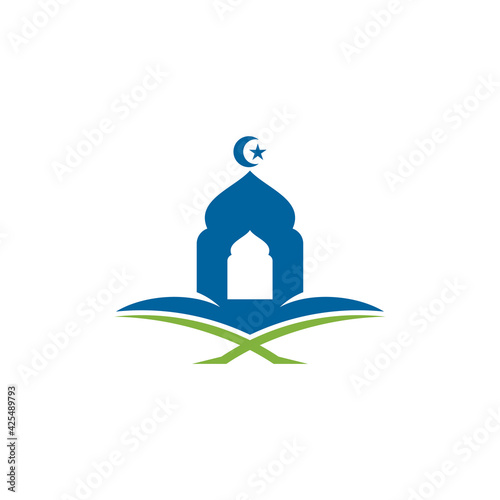 Book with Mosque logo design vector illustration, Creative Islamic logo design concept template, symbols icons
