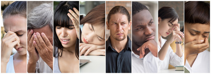 Depressed people with fatigue, concept of ME/CFS, CFS Chronic Fatigue Syndrome awareness day, unhappy life, failure, unemployment, jobless people, economic recession, bullied woman, abused LGBT people