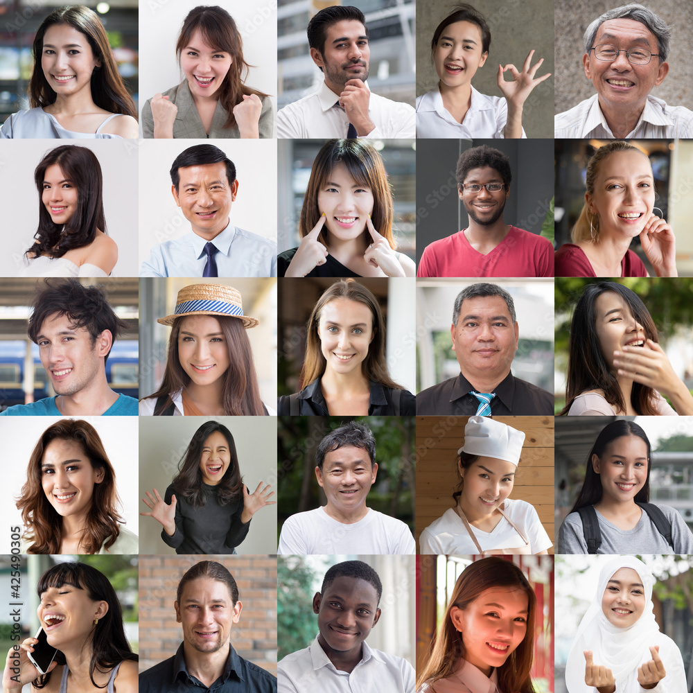collage of happy smiling people from around the world, asian, caucasian, African, hispanic acceptance, diversity and inclusivity concept collage of happy smiling people from around the world, asian, caucasian, African, hispanic acceptance, diversity and inclusivity concept