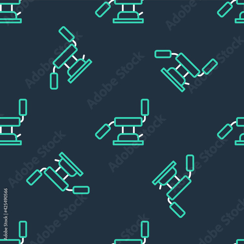 Line Medical dental chair icon isolated seamless pattern on black background. Dentist chair. Vector