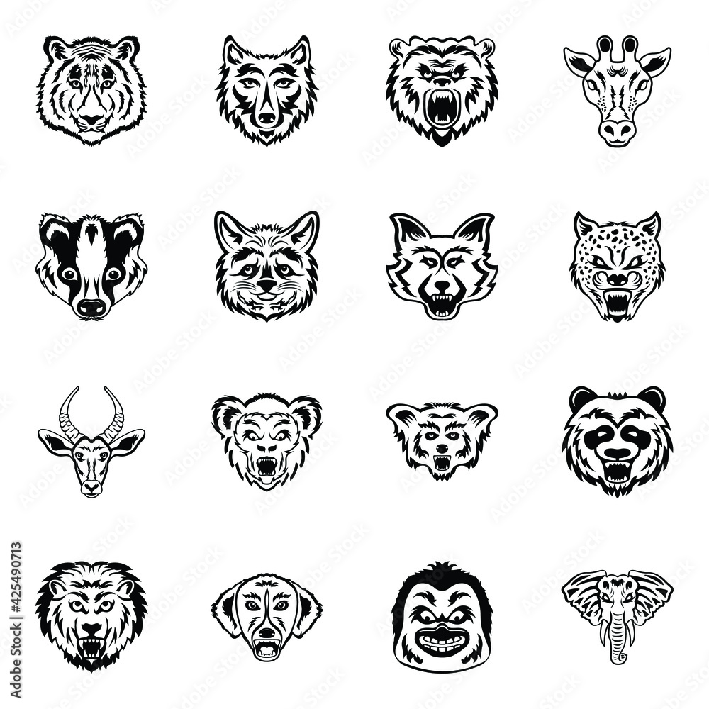 
Pack of Animal Faces Glyph Icons 

