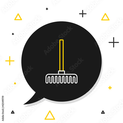 Line Garden rake icon isolated on white background. Tool for horticulture, agriculture, farming. Ground cultivator. Colorful outline concept. Vector