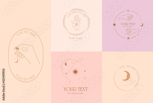Collection of mystical linear logos, symbols, icons design template. Editable vector illustration.
