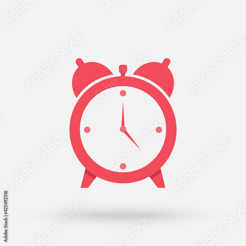 Simple flat illustration of a clock, alarm clock on a white background. Alarm Clock icon vector, Wake up, get up concept, Trendy Flat style for graphic design.