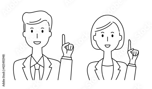 指差しで説明をする男女のベクターイラスト