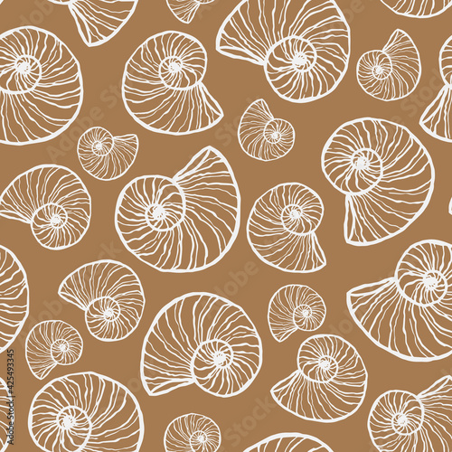 marine seamless pattern with seashell. summer time, sea, underwater, sea shells