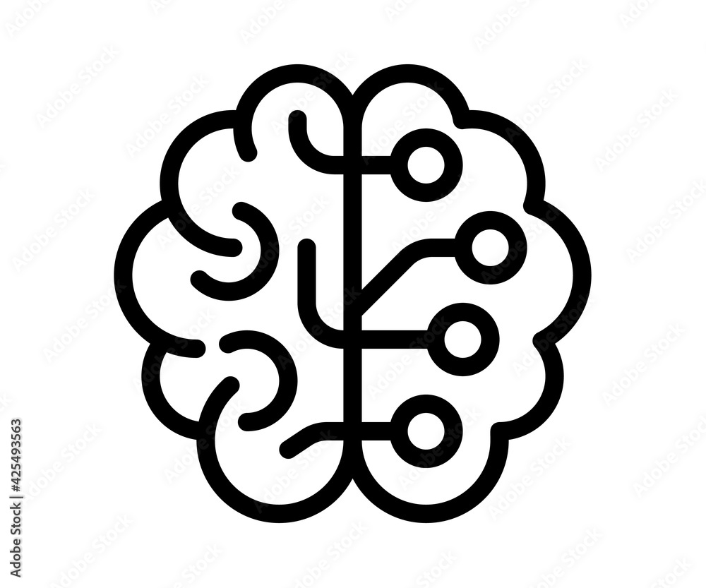 thinking brain think single isolated icon with outline style thinking brain think single isolated icon with outline style