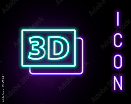 Glowing neon line 3D word icon isolated on black background. Colorful outline concept. Vector