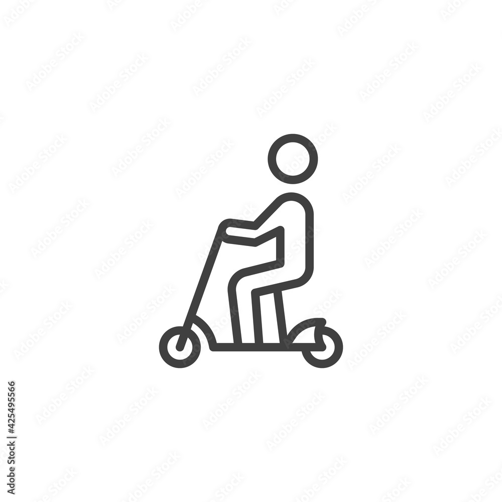 Man riding electric scooter line icon