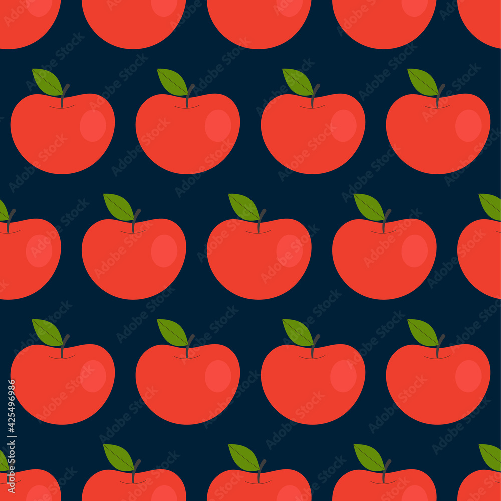 Simple seamless pattern with red apples. Fruits, vitamins, vegetarianism, healthy eating, diet, snacking, harvesting. Illustration in flat style