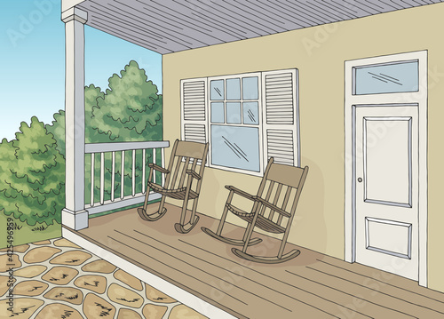 Porch graphic house building color sketch illustration vector
