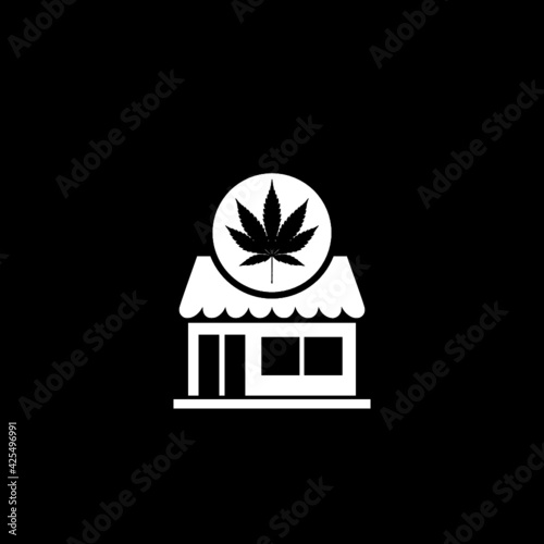 Marijuana and cannabis store icon isolated on dark background
