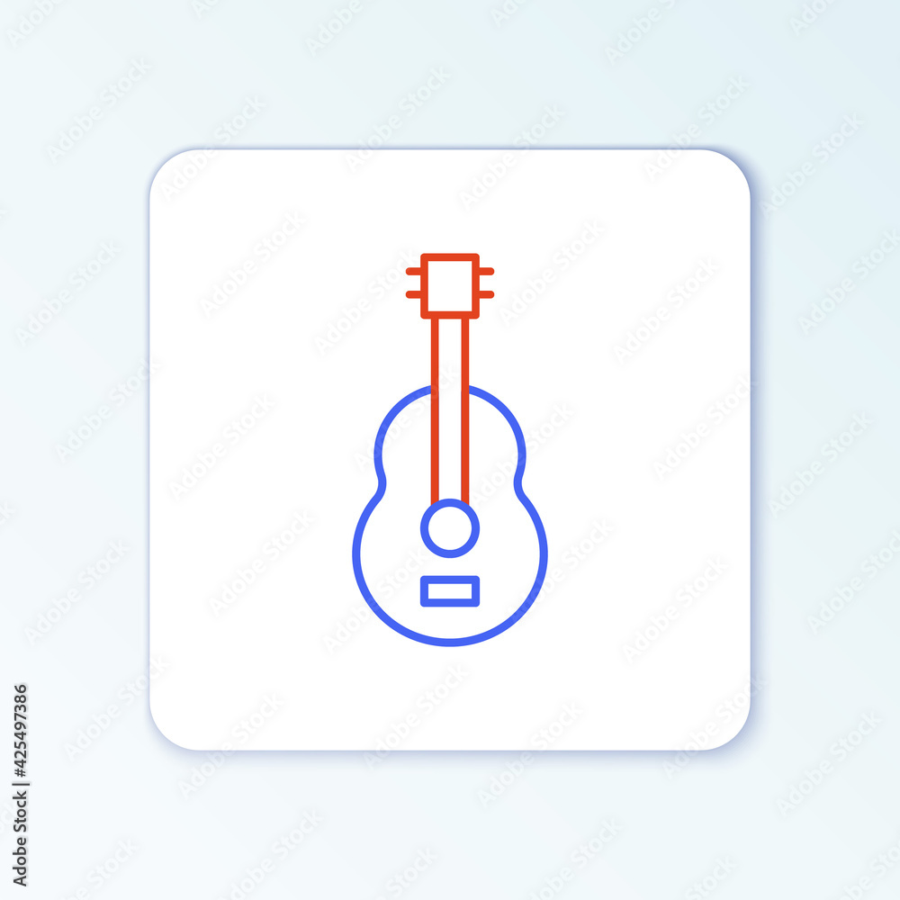 Line Spanish guitar icon isolated on white background. Acoustic guitar. String musical instrument. Colorful outline concept. Vector Line Spanish guitar icon isolated on white background. Acoustic guitar. String musical instrument. Colorful outline concept. Vector