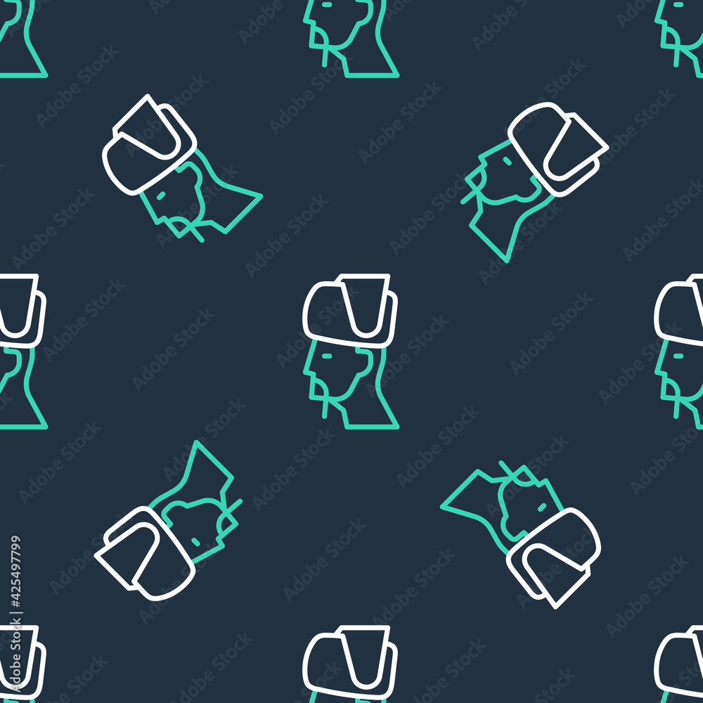 Line Ukrainian cossack icon isolated seamless pattern on black background. Vector Line Ukrainian cossack icon isolated seamless pattern on black background. Vector