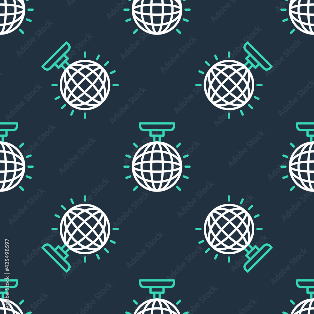 Line Disco ball icon isolated seamless pattern on black background. Vector Line Disco ball icon isolated seamless pattern on black background. Vector