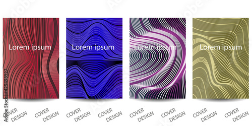 Abstract minimal geometric backgrounds set.Colorful geometric pattern with wavy texture of thin lines . For printing on covers, banners, sales, flyers. Modern design. Vector. EPS10