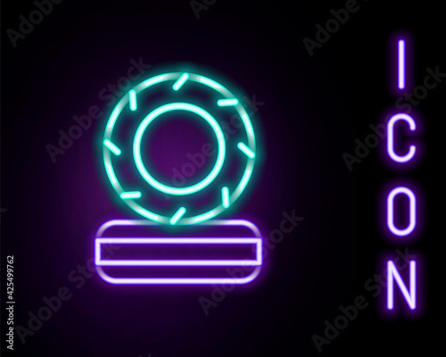 Glowing neon line Lying burning tires icon isolated on black background. Colorful outline concept. Vector