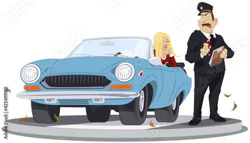Police officer writing ticket. Traffic violation. Illustration for internet and mobile website.