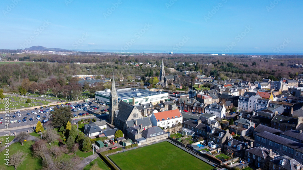 Fototapeta premium Town Dalkeith, Scotland, aerial view from King's Park