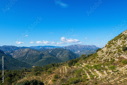 Mountains of La Vall de Laguar, in Alicante Spain, on a clear and sunny day.