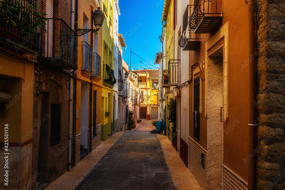 Nice and narrow street in the town of Campell, in Alicante (Spain)