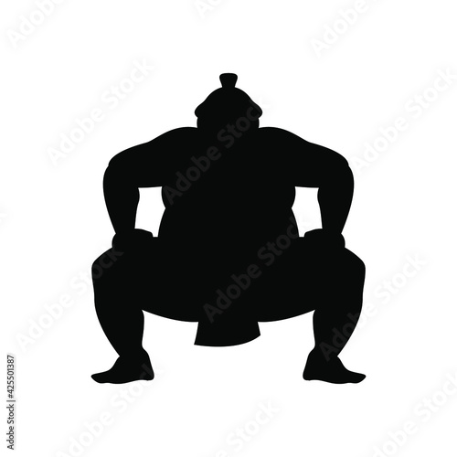  Vector sumo wrestler silhouette. Black on white icon
